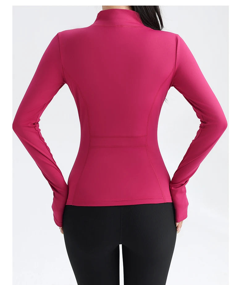 Damen Yoga Top mit Vollem Reißverschluss – Fitness Laufjacke mit Daumenlöchern