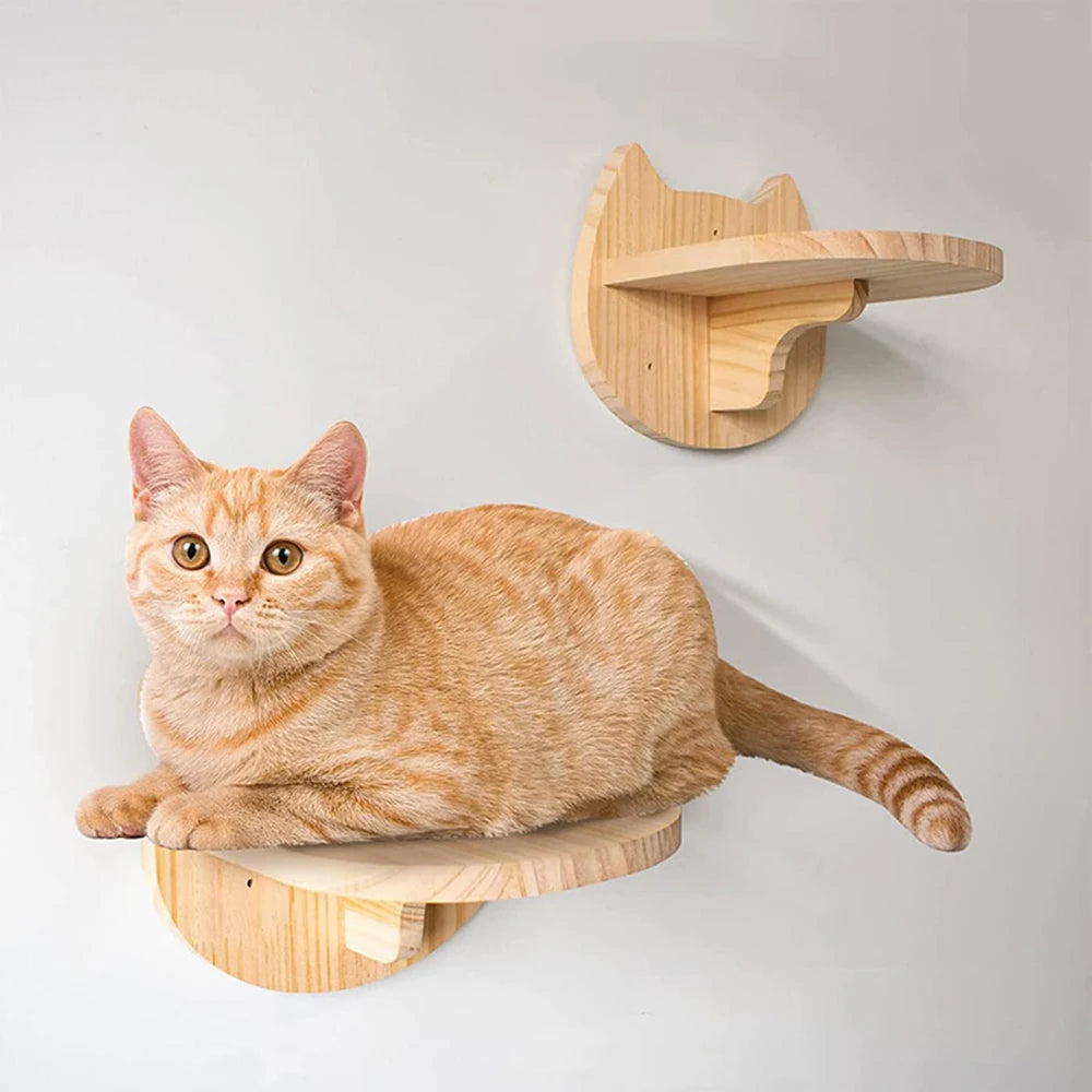 Wandmontiertes Kletterregal für Katzen mit 4-stufiger Treppe, Sisalkratzsäule und Plattformen als Springmöbel