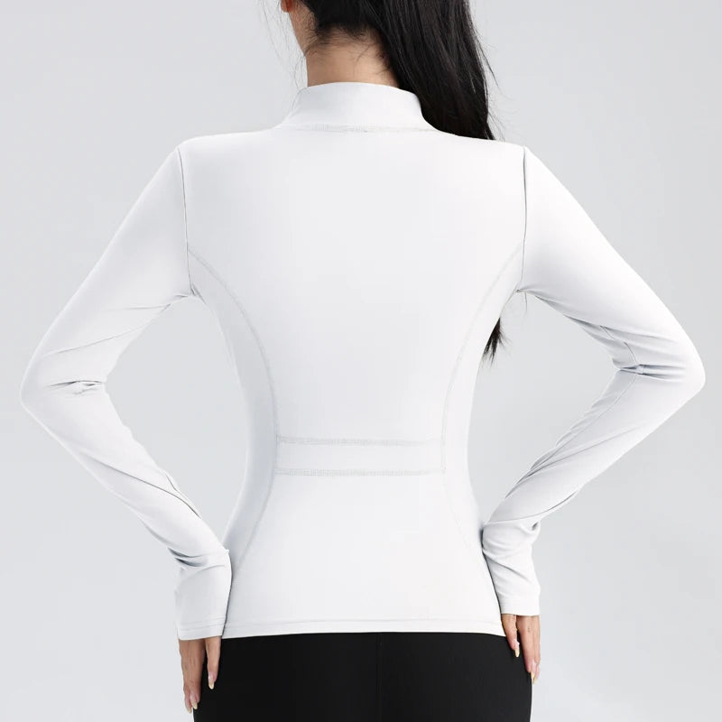 Damen Yoga Top mit Vollem Reißverschluss – Fitness Laufjacke mit Daumenlöchern