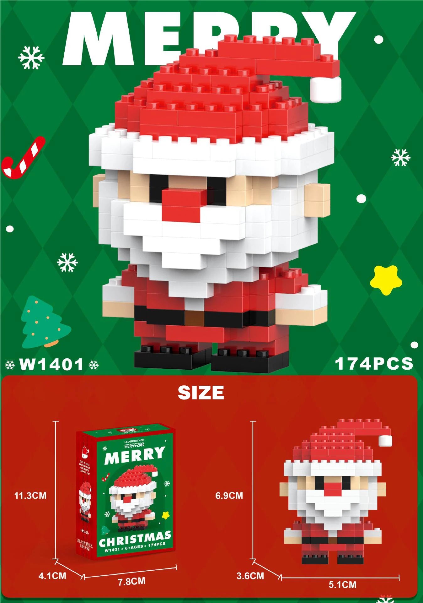 Weihnachten Bauklötze Santa Claus Schneemann Rentier Baum Mikrobaukasten Puzzle – Weihnachtsdekoration, Party-Geschenk für Kinder