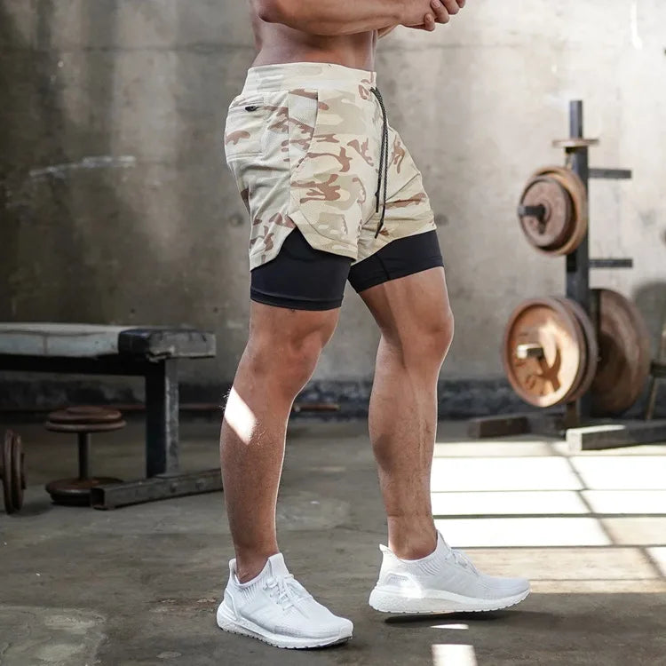 Camo Laufshorts für Männer – 2-in-1 Schnell Trocknende Trainingsshorts