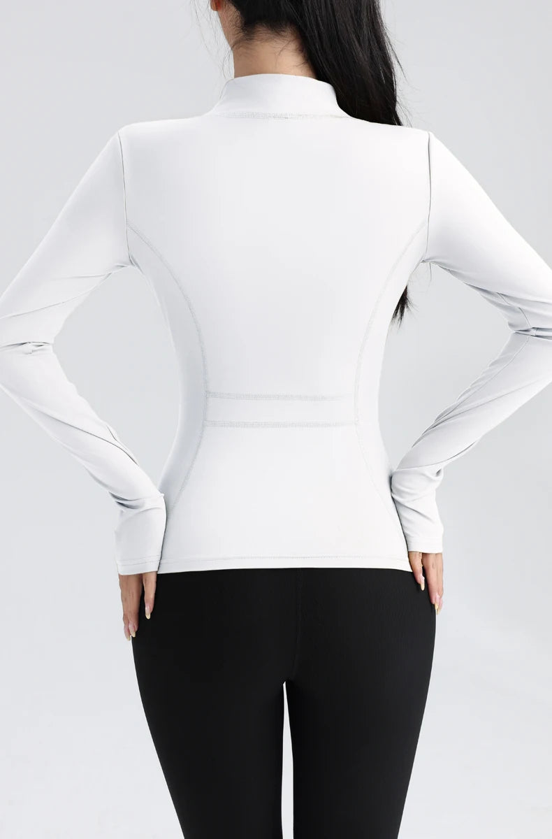 Damen Yoga Top mit Vollem Reißverschluss – Fitness Laufjacke mit Daumenlöchern